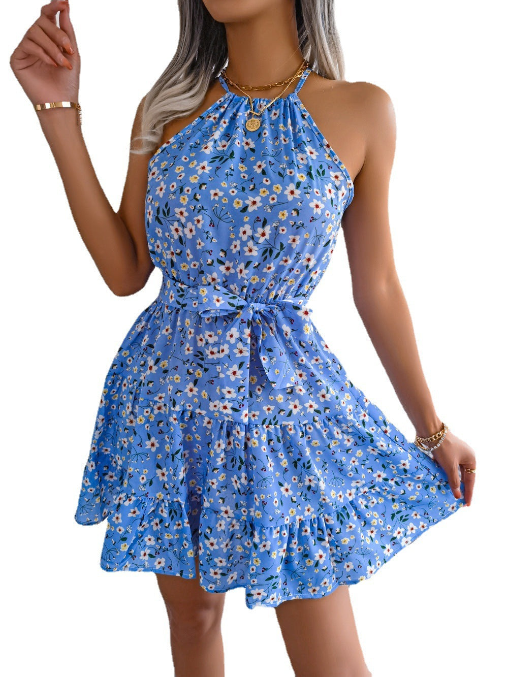 Spring And Summer Leisure Ruffled Large Swing Floral Women's Dress