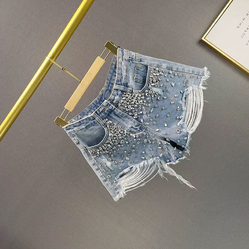 Fashion Holes Wide-leg Denim Shorts Women