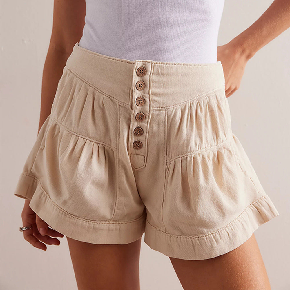 Ruffled Denim Shorts Women's Elastic Pocket