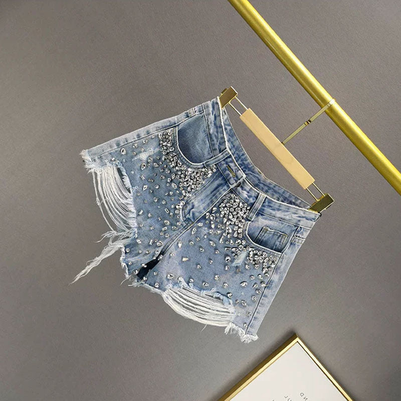 Fashion Holes Wide-leg Denim Shorts Women