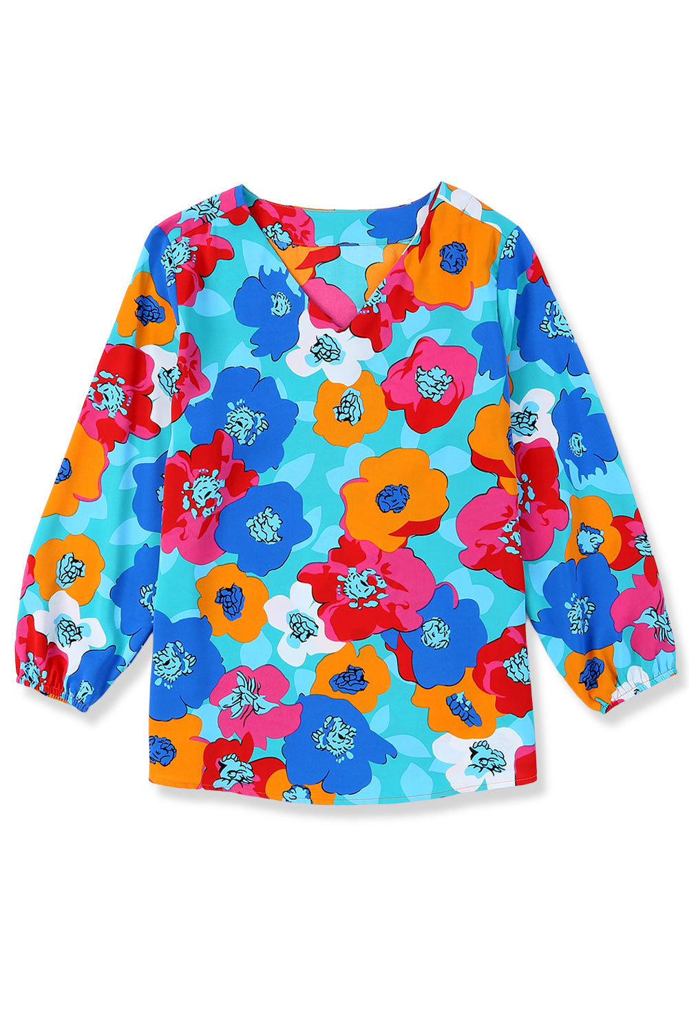 Multicolor Floral Print V Neck 3/4 Sleeve Blouse