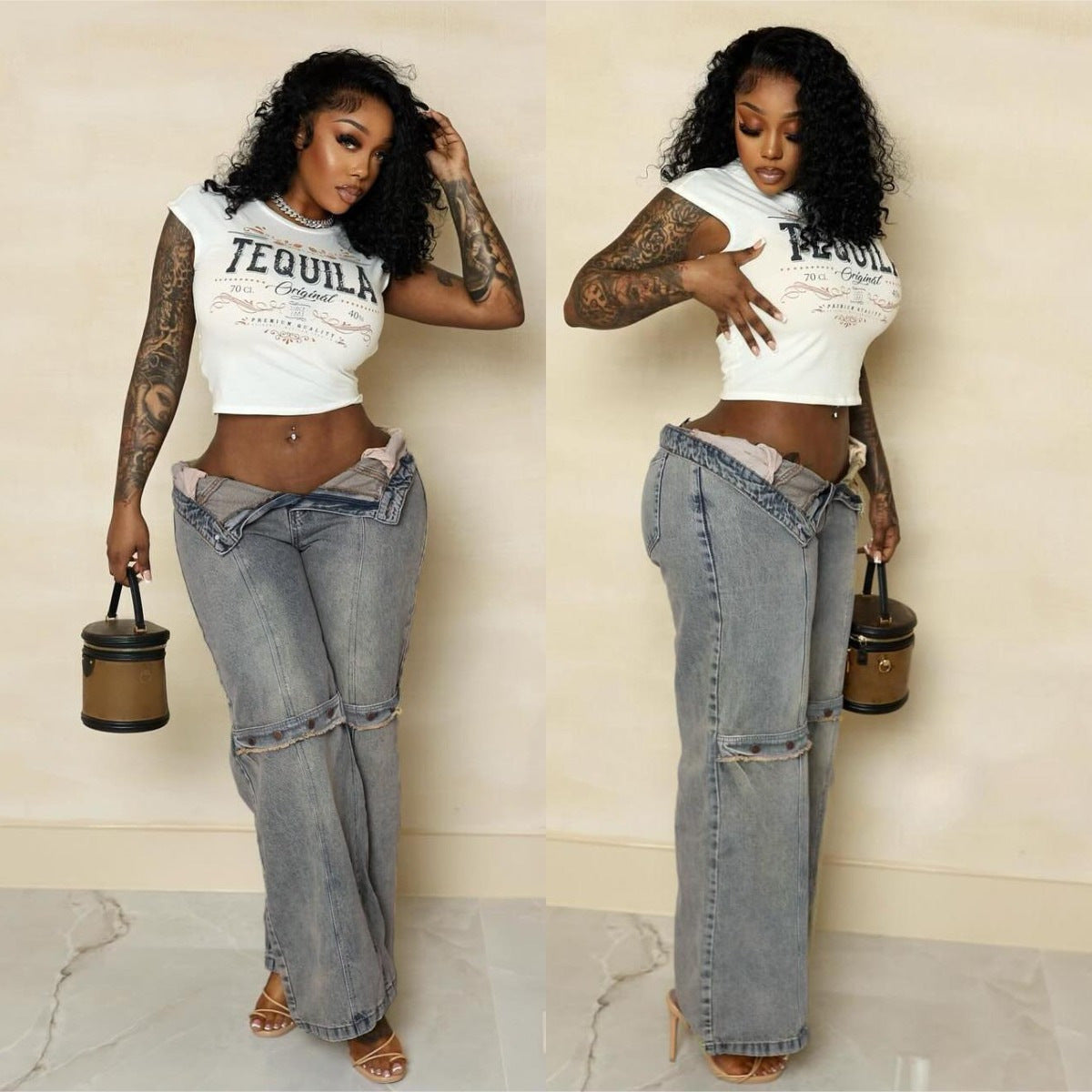 Women's Wide Leg Jeans Washed Denim Pants Grunge Basic Slouchy Trousers