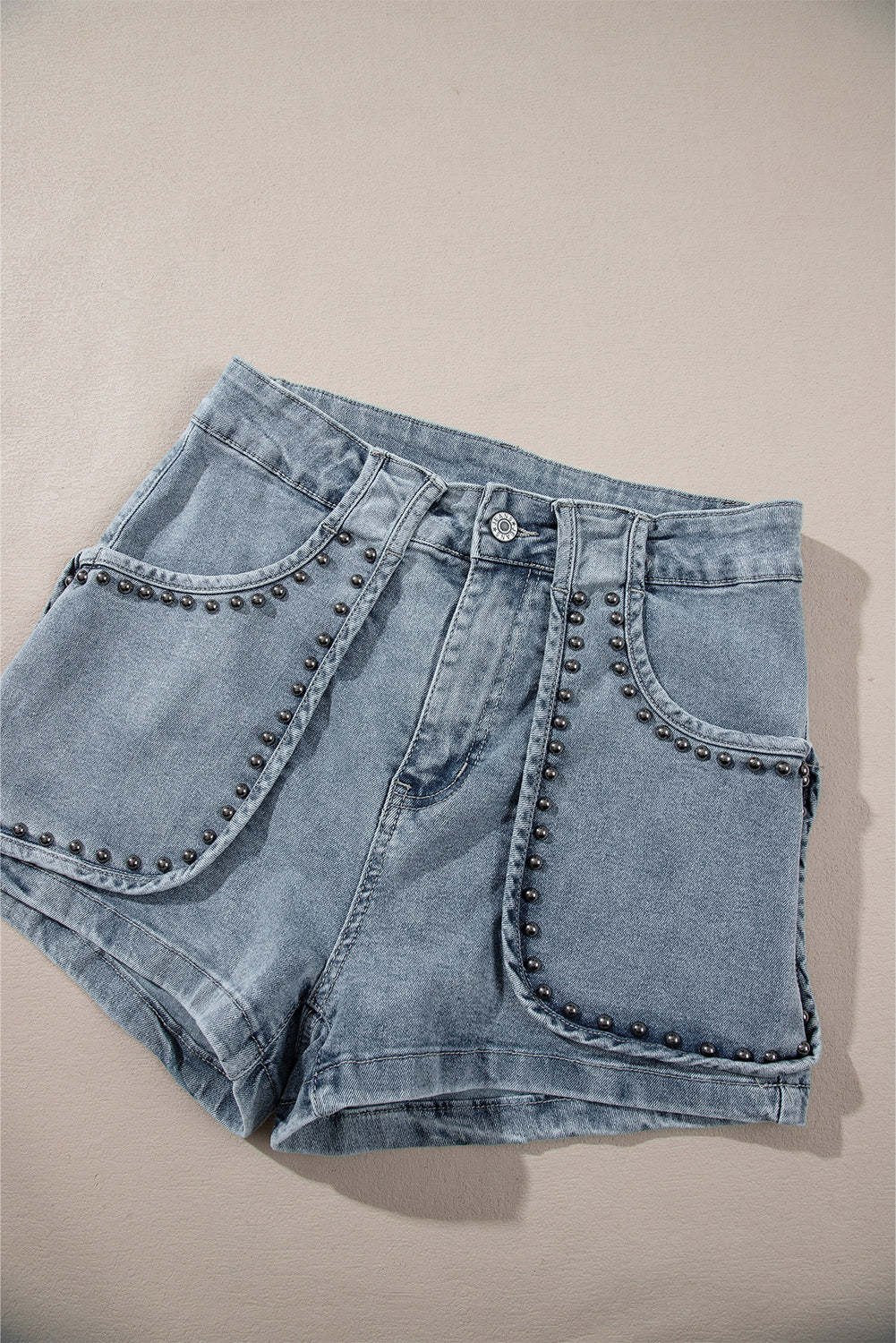 Dusk Blue Studded Acid Wash Jean Shorts