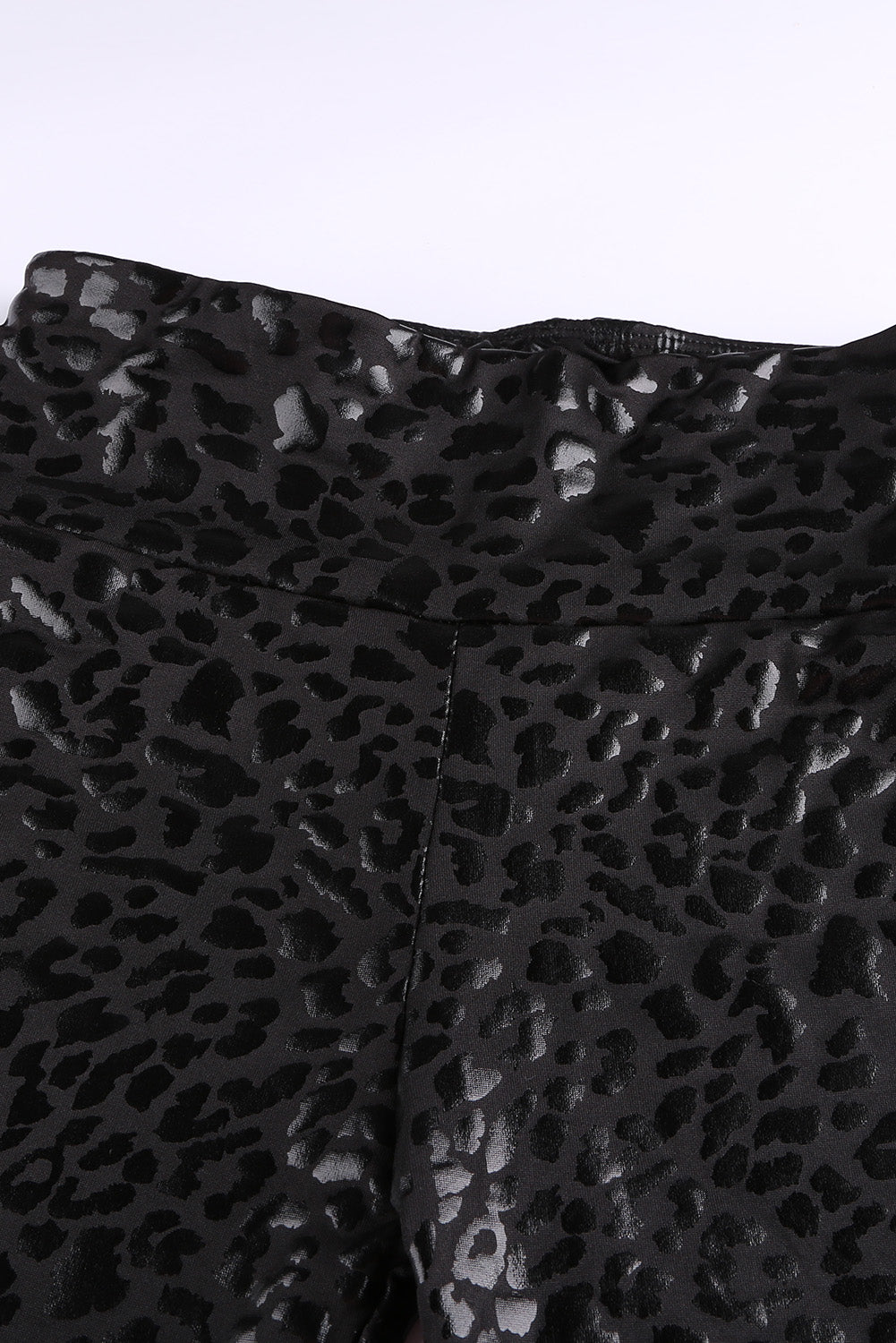 Black Casual Shiny Leopard Print Cropped Leggings