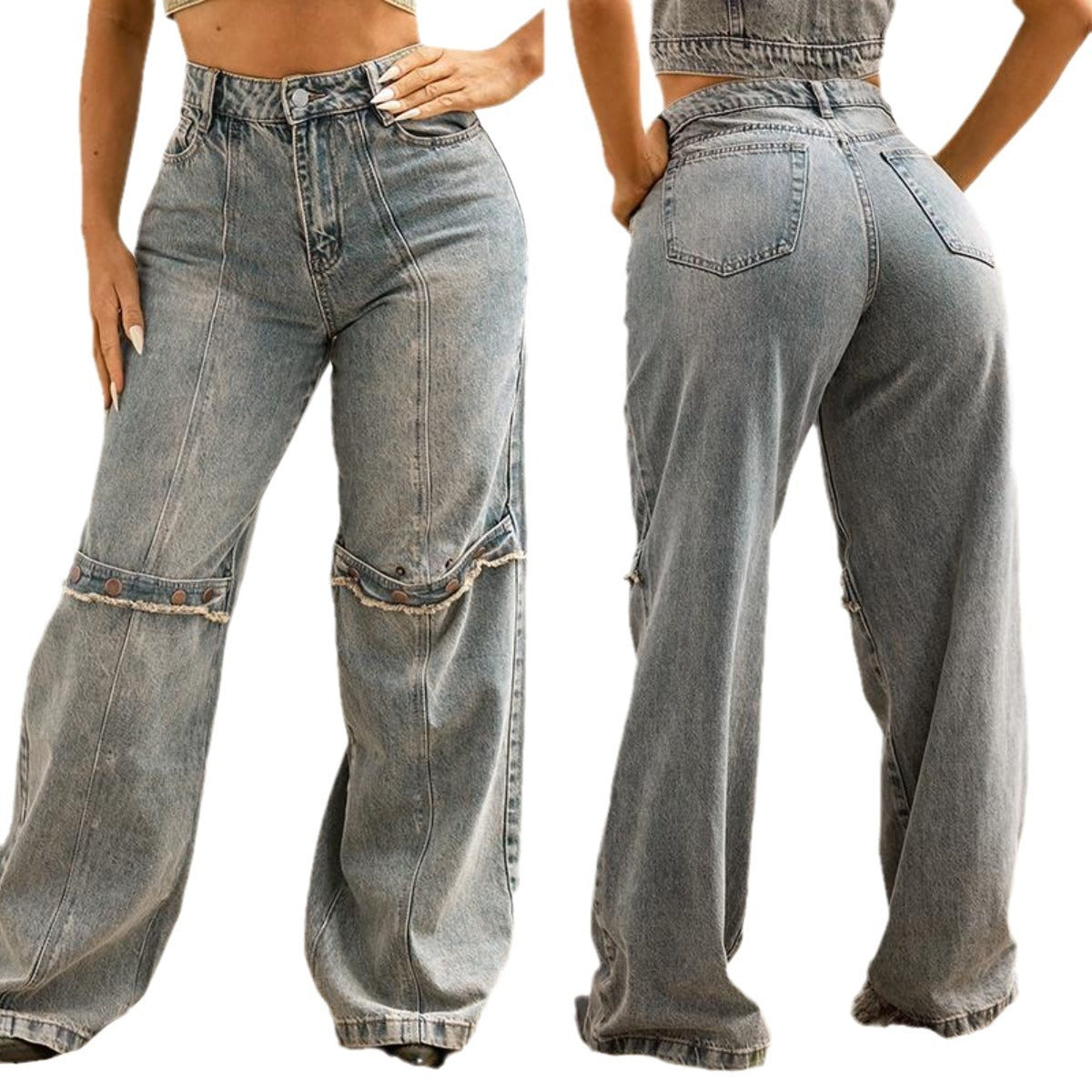 Women's Wide Leg Jeans Washed Denim Pants Grunge Basic Slouchy Trousers