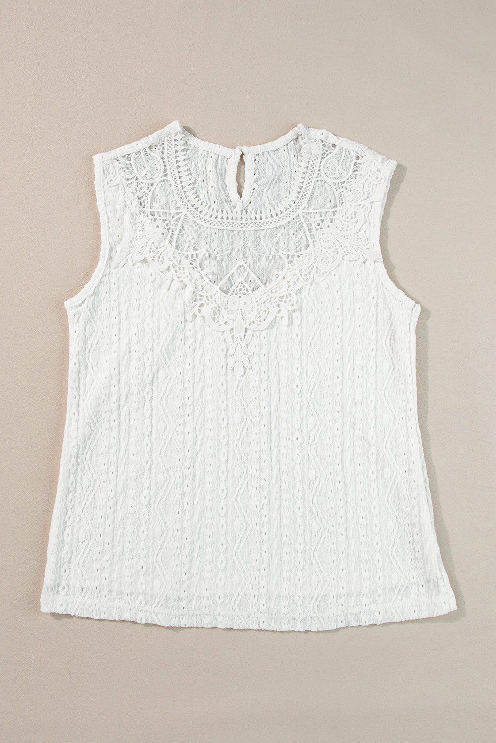 Women's Top White Guipure Lace Crochet Keyhole Back Tank Top