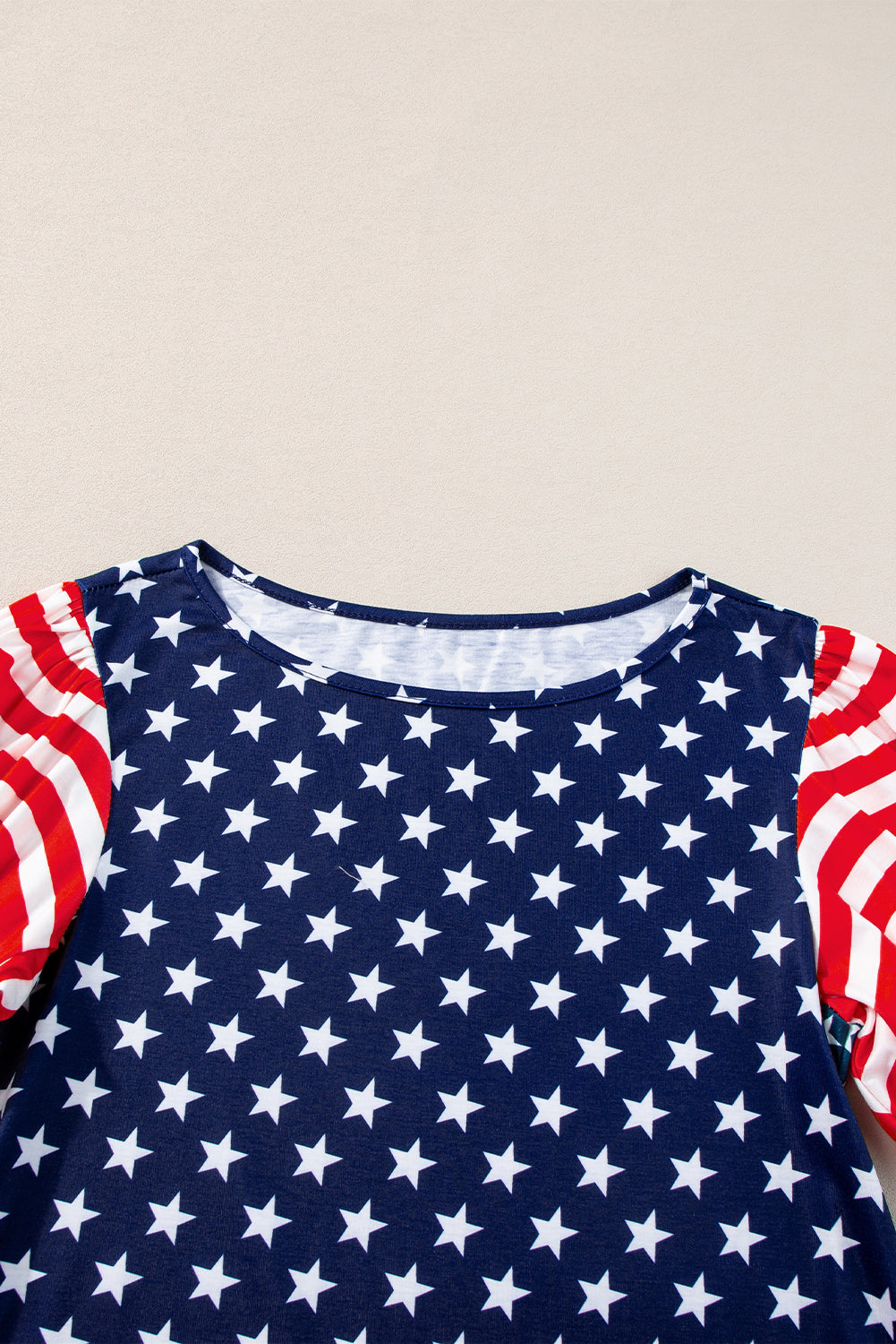 Navy Blue Stars Stripes Puff Sleeve T Shirt