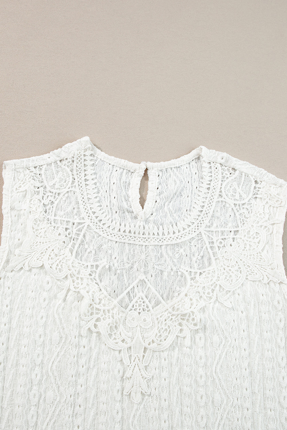 Women's Top White Guipure Lace Crochet Keyhole Back Tank Top