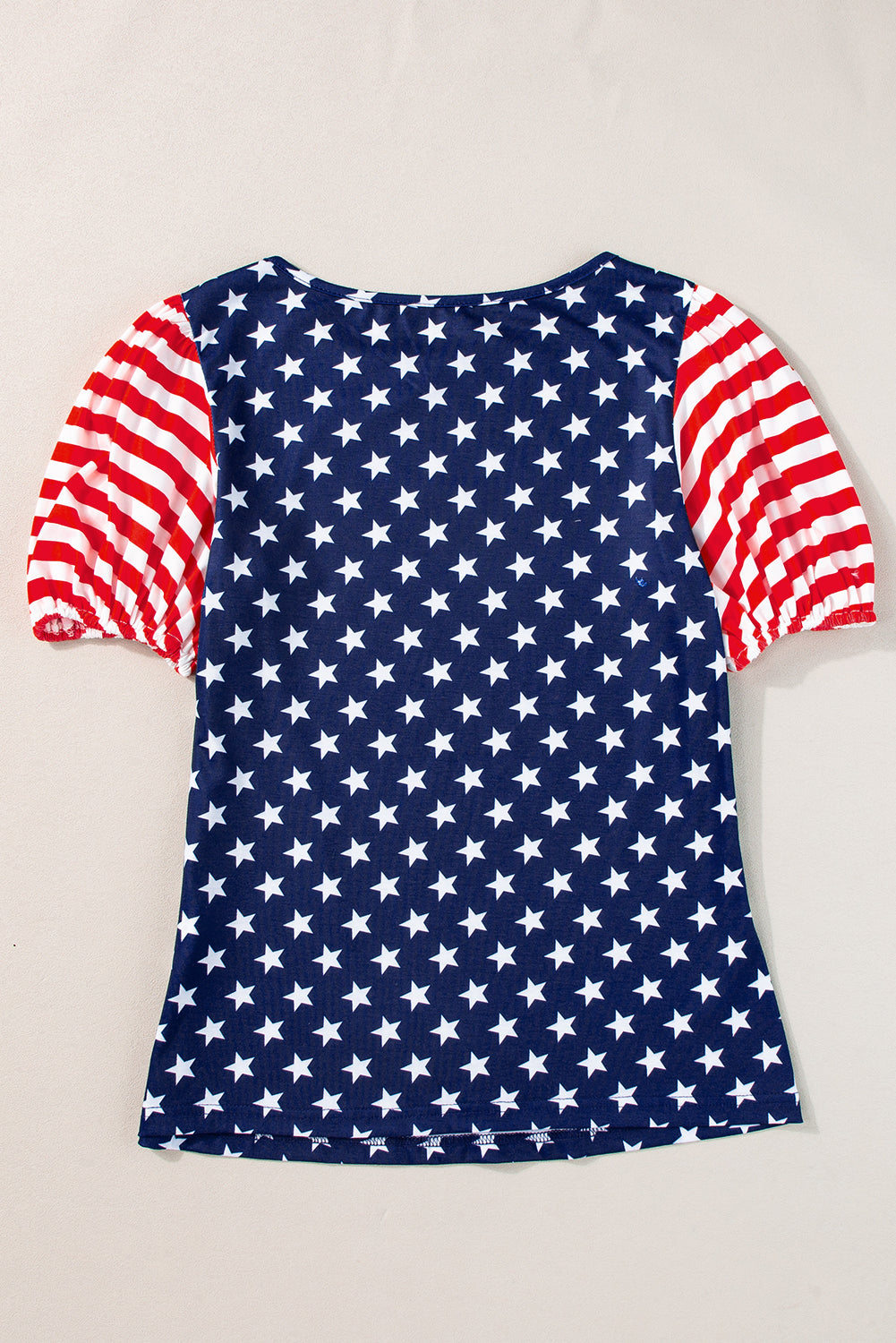 Navy Blue Stars Stripes Puff Sleeve T Shirt