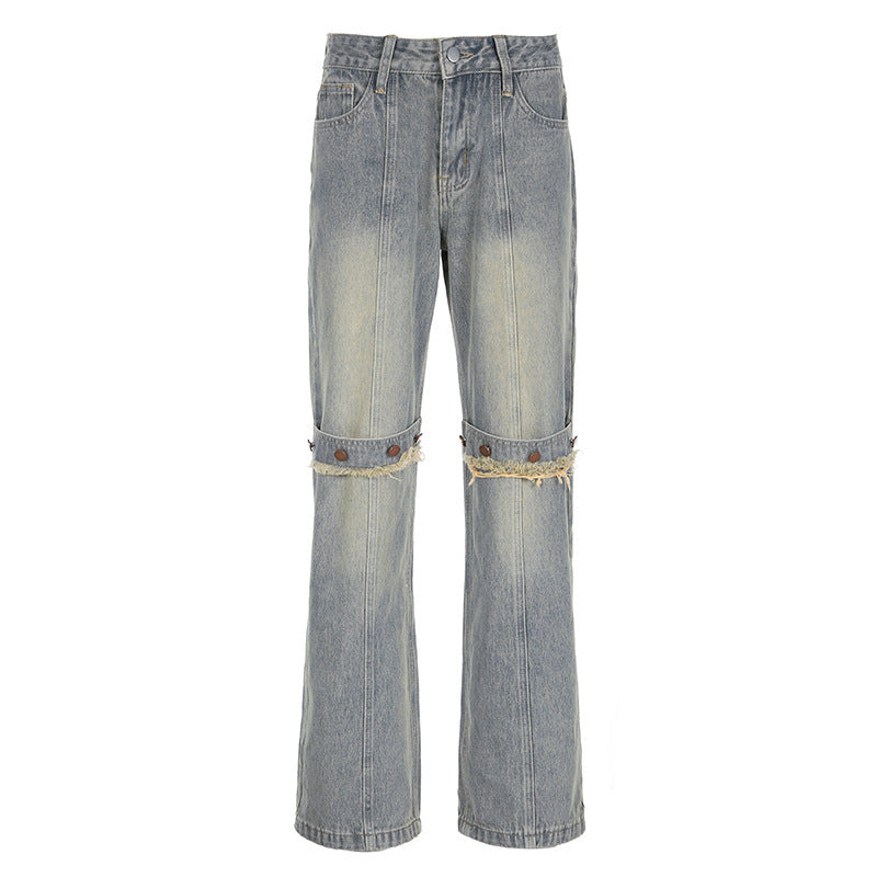 Women's Wide Leg Jeans Washed Denim Pants Grunge Basic Slouchy Trousers