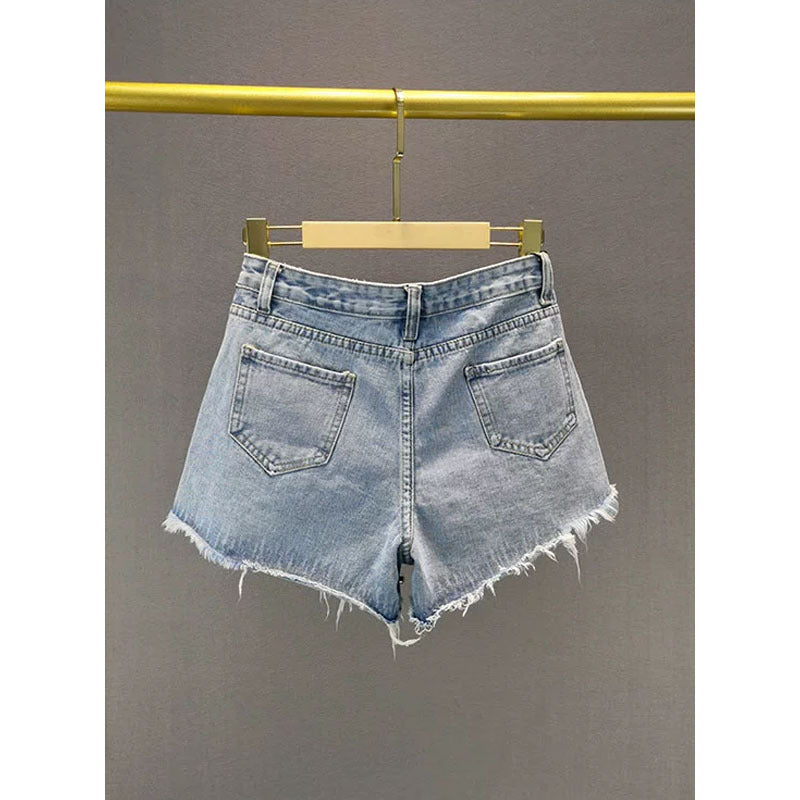 Fashion Holes Wide-leg Denim Shorts Women