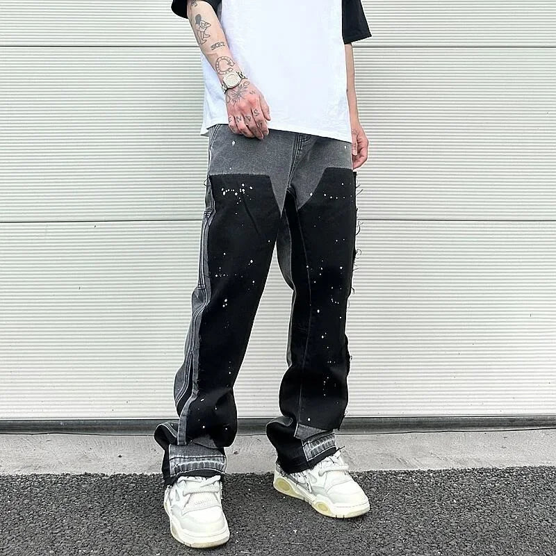 Men's jeans splashed with ink, couple jeans