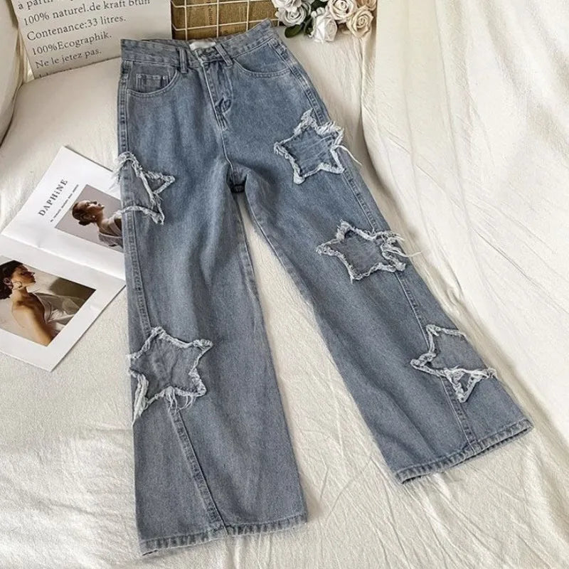 Woman Fashion Denim Pants Straight Leg Jeans High Waist