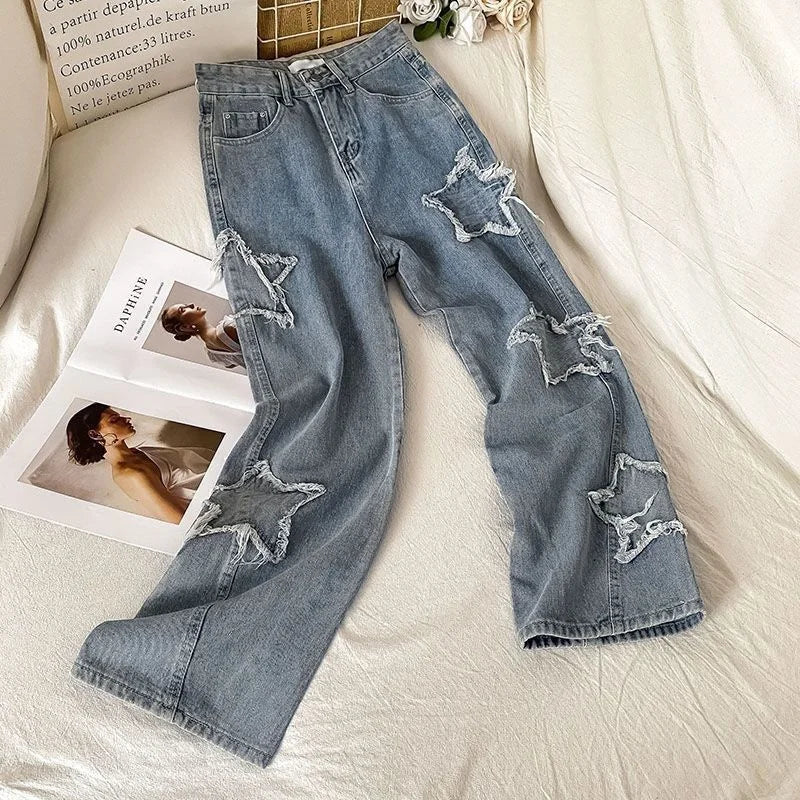 Woman Fashion Denim Pants Straight Leg Jeans High Waist