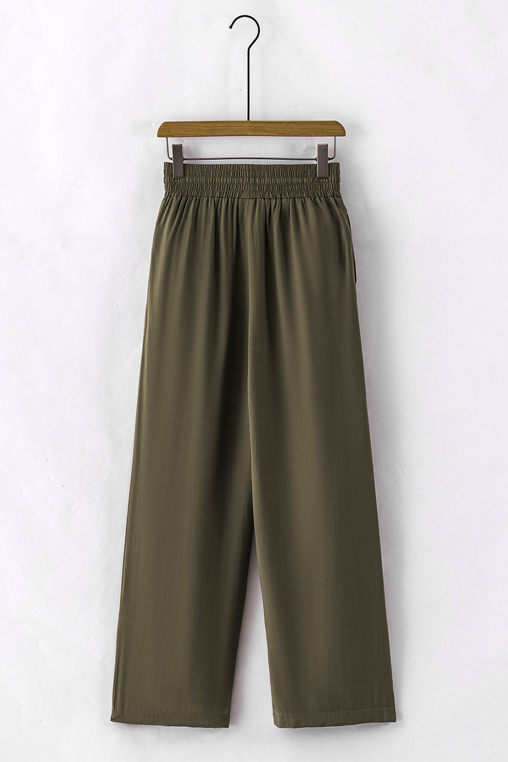 Green Brown Drawstring Elastic Waist Casual Wide Leg Pants