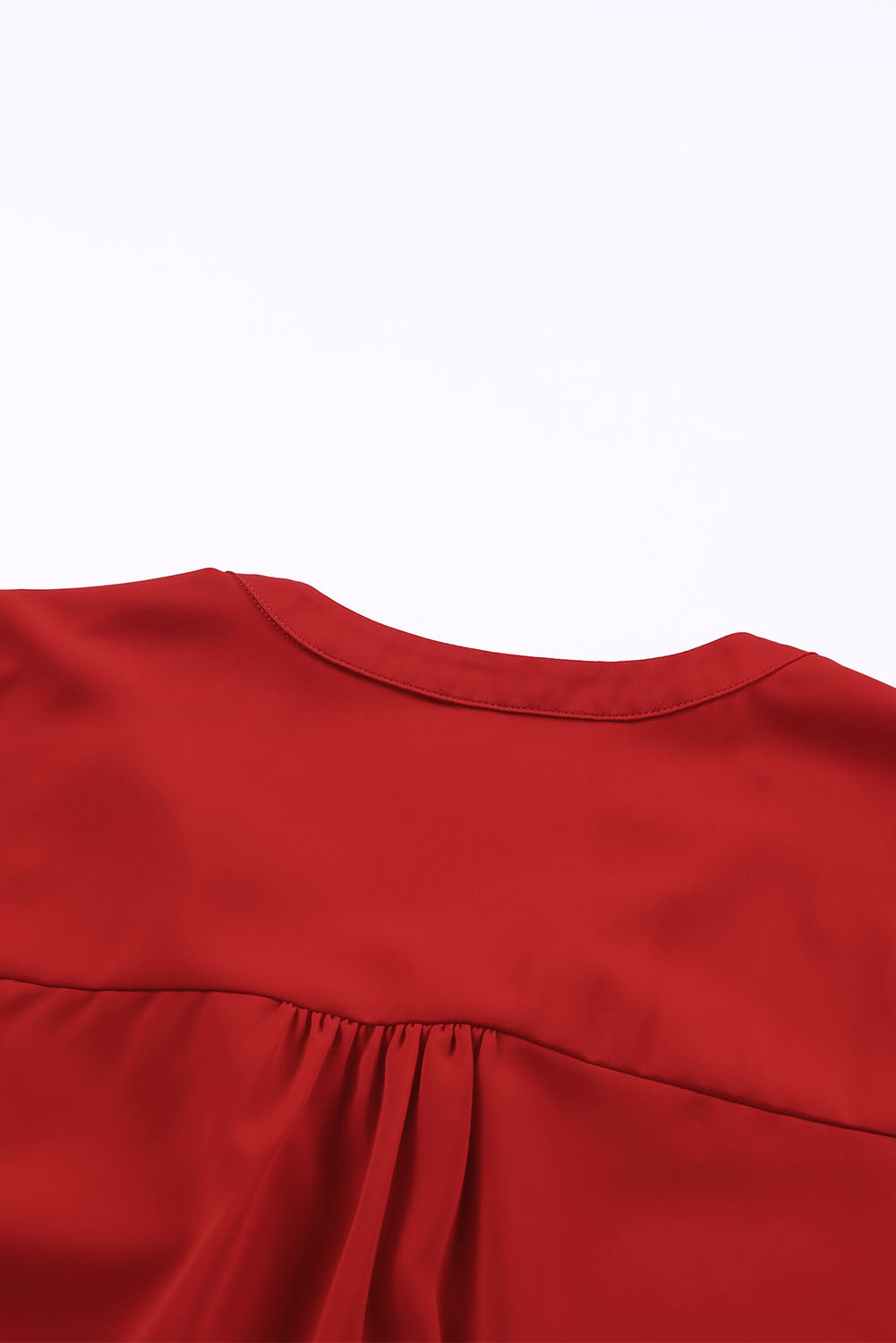 Fiery Red Solid Color Half Sleeve V Neck Blouse