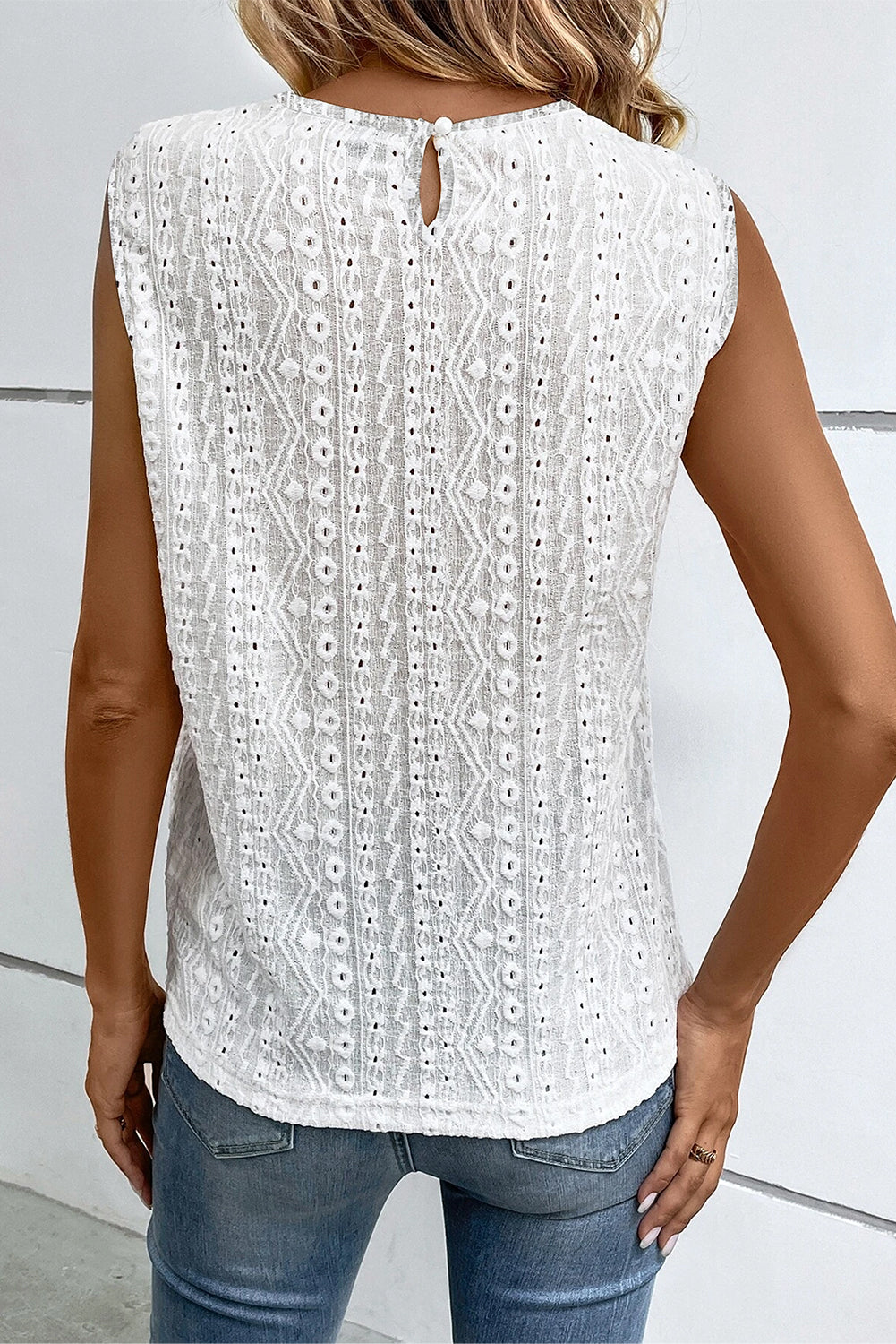 Women's Top White Guipure Lace Crochet Keyhole Back Tank Top