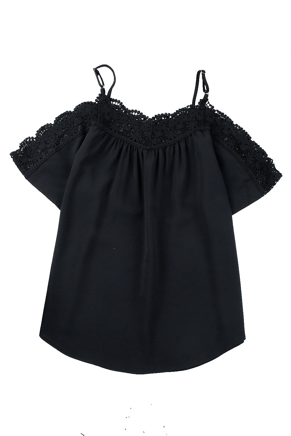 Black Crochet Neckline Off-shoulder Short Sleeve Top