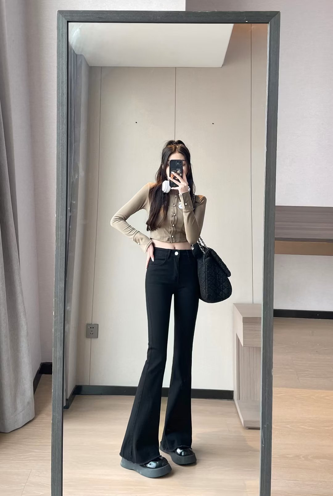 Women's Fashionable Bell-bottom Jeans High Waist Slim Fit Pant