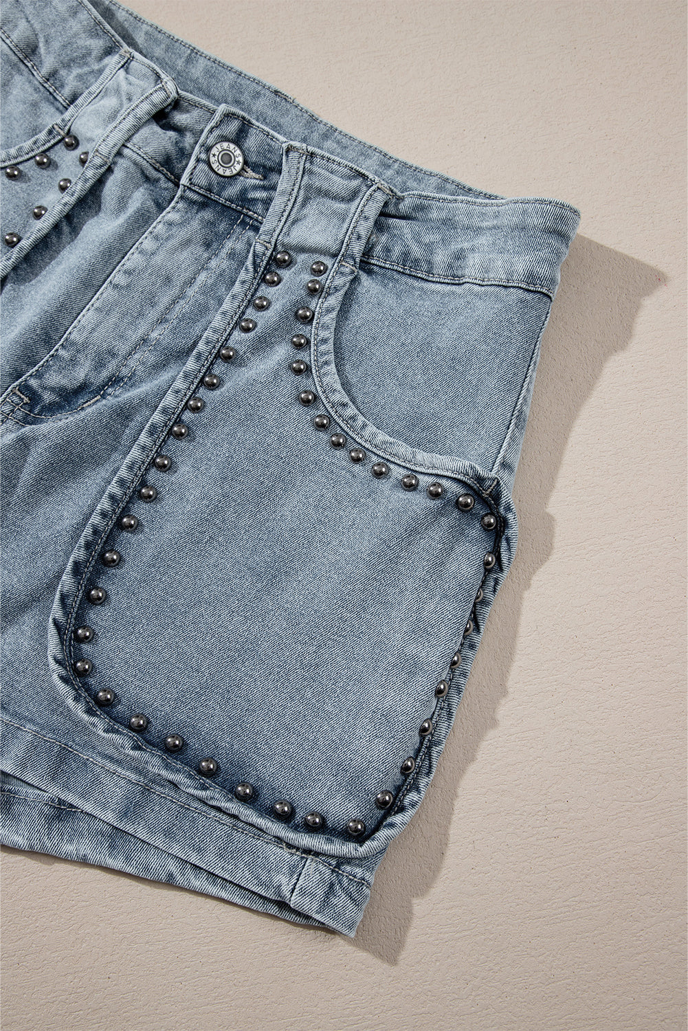 Dusk Blue Studded Acid Wash Jean Shorts