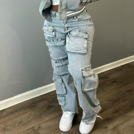 Women's Fashion Work Clothes Style Denim Trousers