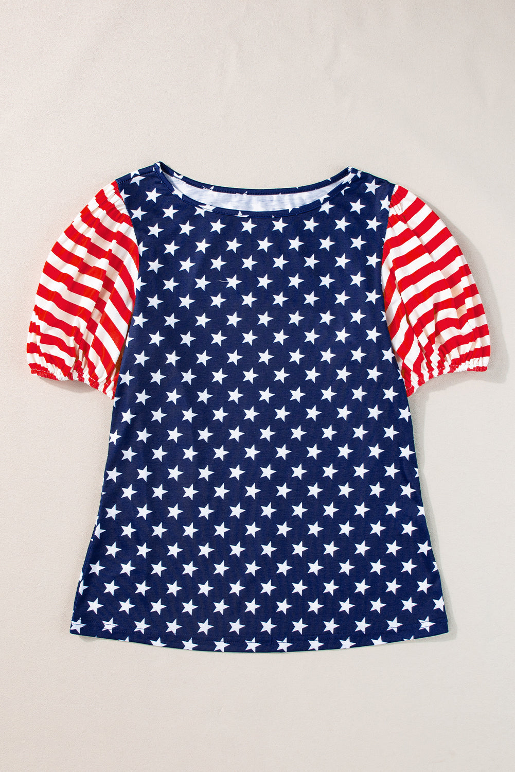 Navy Blue Stars Stripes Puff Sleeve T Shirt